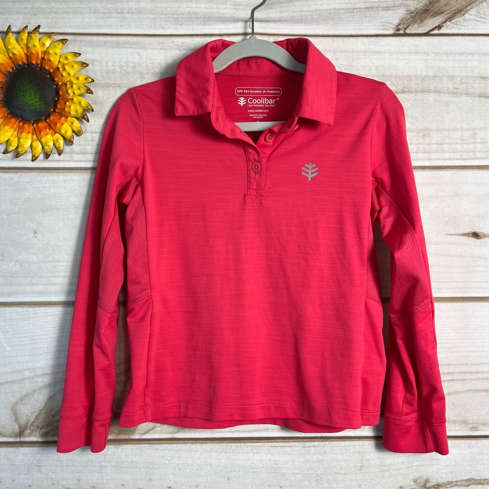 Coolibar Sun Protection Long Sleeve Polo Shirt UPF‎ 50+ Pink Size S Golf Top